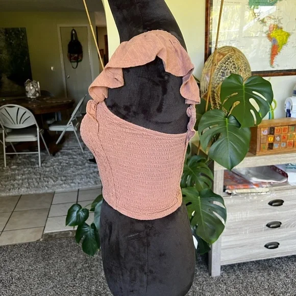 Women's Ruffled Sleeve Smocked Top - Tan - Picture 2 of 6